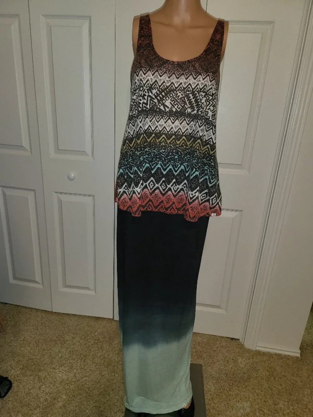 Element Navy to Aqua Ombre Maxi Skirt Women's Large Stretch Pull-On Boho Beach